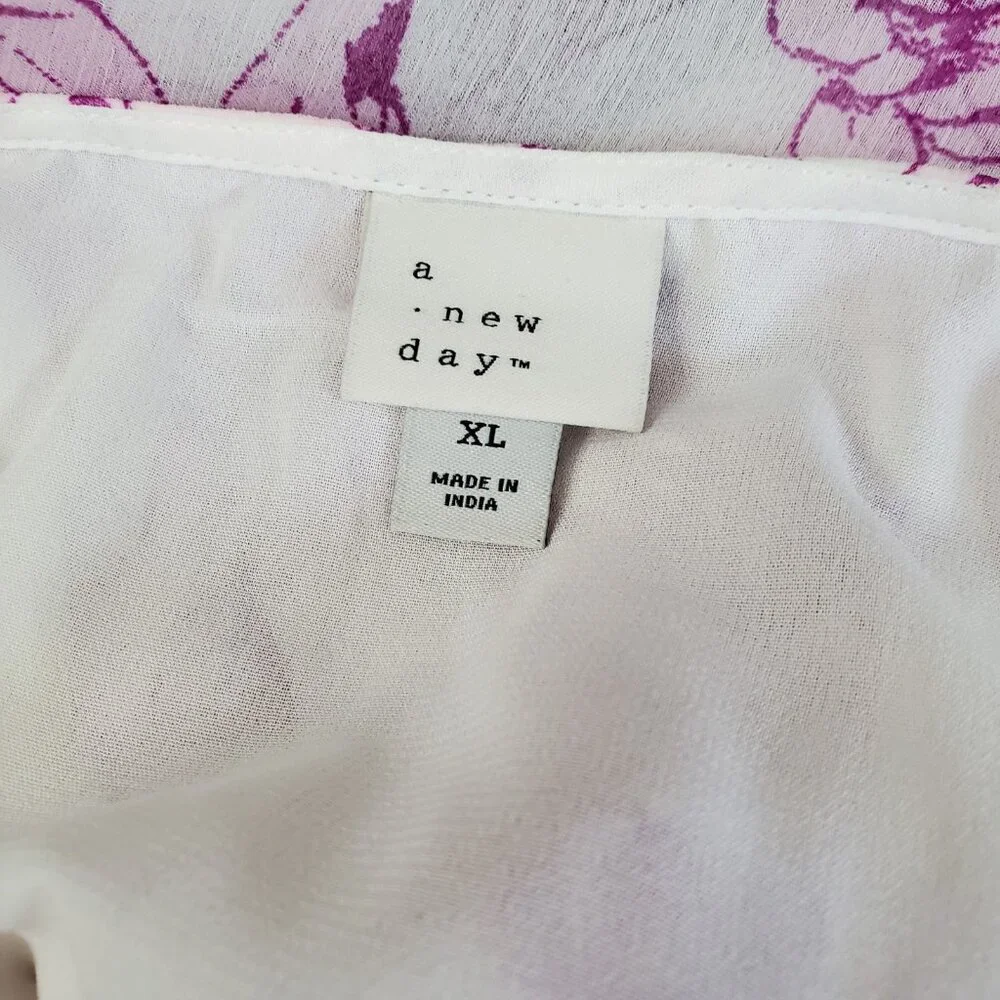 Women's Balloon Long Sleeve Mini Dress A New Day  Cream Purple Floral  XL - Picture 7 of 8